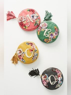 Anna Harlow Russo x Anthropologie embellished leather monogram 'S' pouch